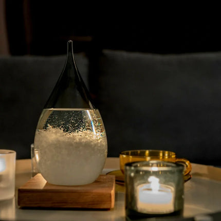 Weather Glow Display with Color-Changing Crystals | Captivating Temperature Indicator in Glass and Wood