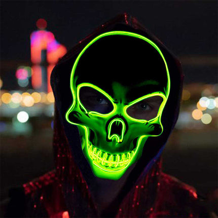 Halloween Mask LED Light Up, Scary Mask with Skull Design and Glowing EL Wire