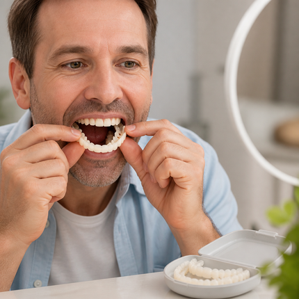 Removable Dentures Upper and Lower Set, Temporary False Teeth with No Adhesive