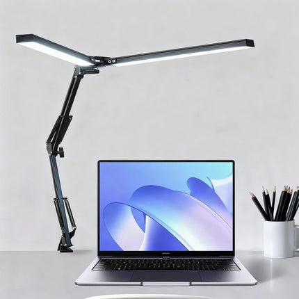 Dual-Head LED Desk Lamp with Adjustable Brightness | 360° Rotatable Arms for Personalized Workspace Lighting