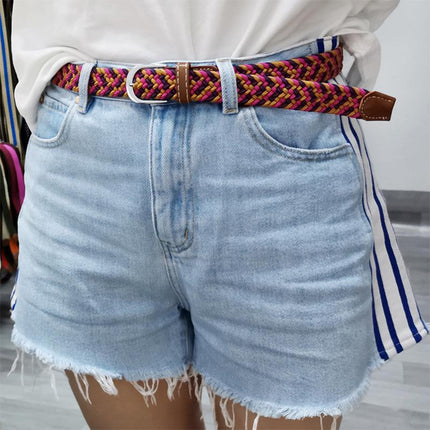 Stretch Belt with Silver Buckle, Woven Braided Belt with No Holes