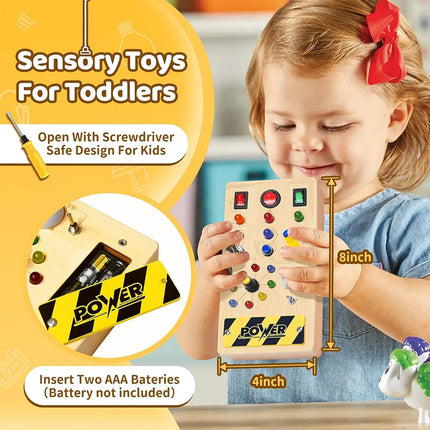 Montessori Busy Board with 15 LED Lights, Sensory Toy, Montessori Toys, Educational Toy, Wooden Toys, Toddler Toys