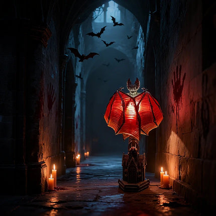 Gothic Bat Lamp with Crimson Wings | Eerie Accent Light for Halloween Decor and Ambience