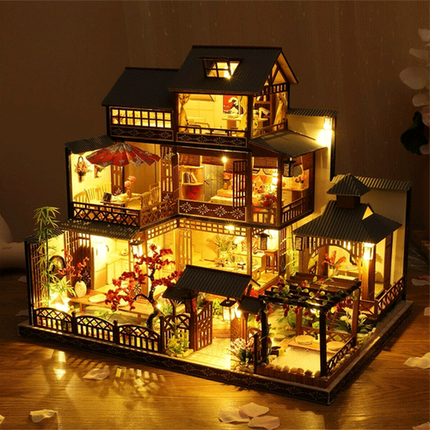 DIY Dollhouse Kit with LED Lights, Large Dollhouse for Adults and Kids