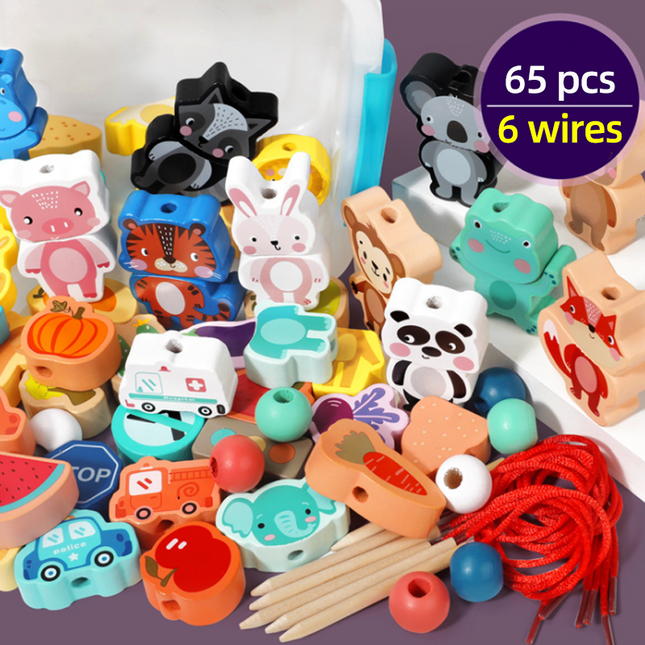Stringing Beads for Toddlers, Wooden Lacing Beads with Animal and Fruit Shapes – image 11