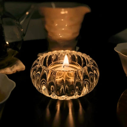 Artful Glass Candle Holder with Rippled Design | Elegant Accent for Intimate Spaces