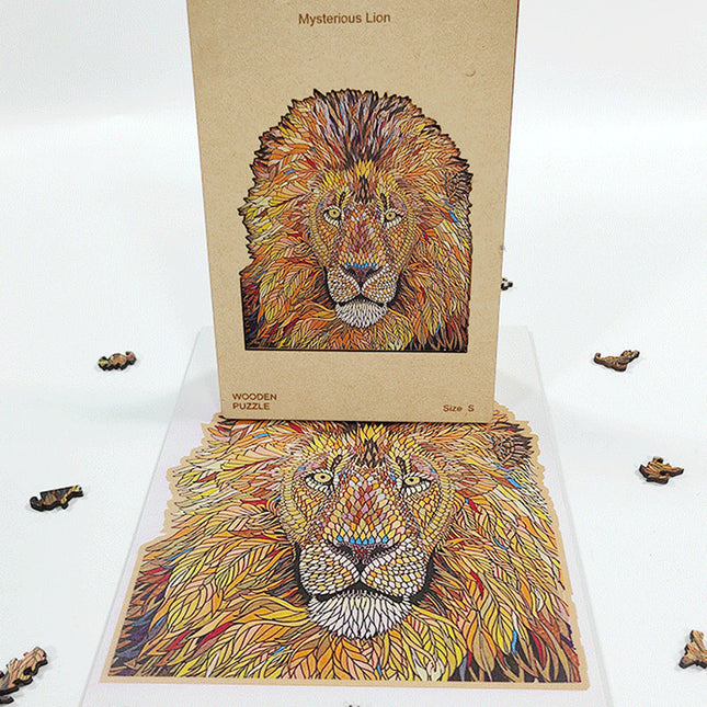 Wooden Jigsaw Puzzles for Adults and Kids, Wood Puzzle Lion with Laser Cut Animal Shaped Pieces