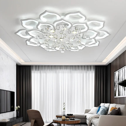 Lotus Crystal Chandelier with Remote Control & Dimmable Lighting | Elegant Crystal Fixture for Home Ambiance