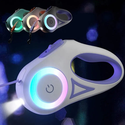 Retractable Dog Leash with LED Light System | One-Hand Control for Safe Night Walks and Tangle-Free Adventures