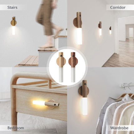 USB Magnetic Wood Night Light with Motion Sensor | Energy-Saving Design for Cozy Home Illumination