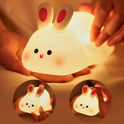 Touch Sensor LED Rabbit Night Light with 3 Brightness Levels | Soft Silicone Bedside Lamp for Kids' Comfort and Safety