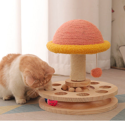 Solid Wood Turntable Cat Toy with Sisal Grinding Claw | Durable Climbing Frame for Healthy Scratching and Play