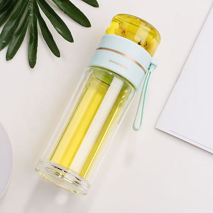 Leakproof Glass Water Bottle with Tea Infuser & Double Wall Design | Stylish Hydration for Hot and Cold Beverages
