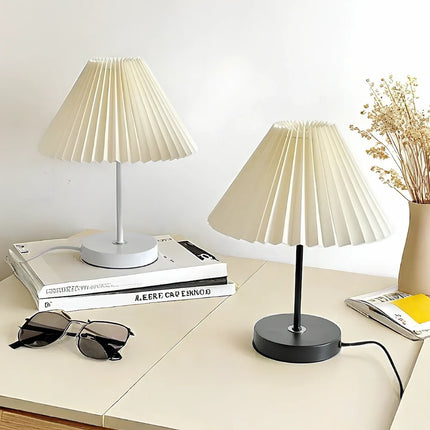Dimmable Table Lamp with Pleated Fabric Shade | Elegant Lighting for Home Ambiance
