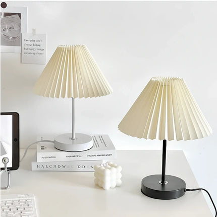 Dimmable Table Lamp with Pleated Fabric Shade | Elegant Lighting for Home Ambiance
