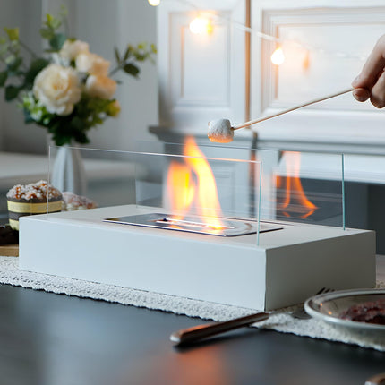 Tabletop Fireplace with Tempered Glass Panels | Elegant Indoor & Outdoor Ambiance for Cozy Gatherings