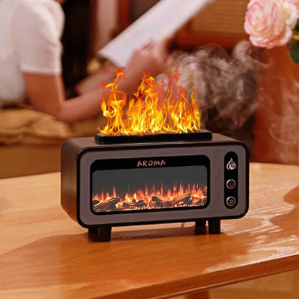 Ultrasonic Flame Humidifier with 500ml Water Tank and Humidistat | Cozy Atmosphere for Relaxation and Comfort