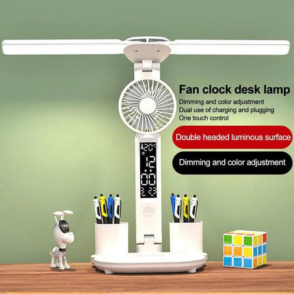 Portable LED Desk Lamp with Fan & Pen Holder | Adjustable Lighting for Organized Workspaces