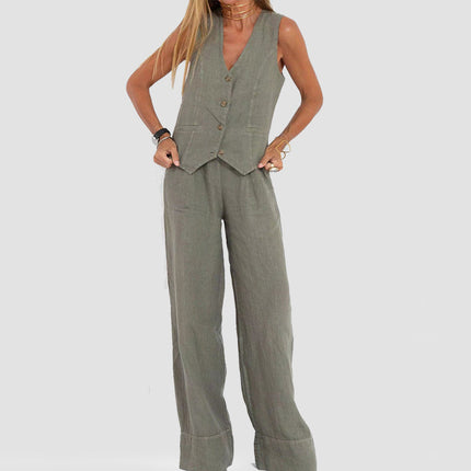 Stylish Summer Vest Suit with Sleeveless Design | Lightweight Cotton-Linen Outfit for Comfortable Warm Weather