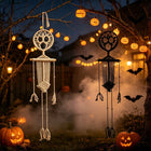 Macrame Wall Hanging Skeleton 2 Piece Set, Black and White Wall Hanging for Halloween Door Decor, Boho Wall Decor