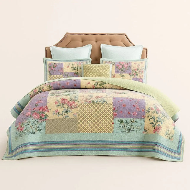Cotton Quilt Bedding Set, 3 Piece Patchwork Quilt Set with 2 Pillowcases, Quilted Bedspread, Floral Quilt Bed Cover_00