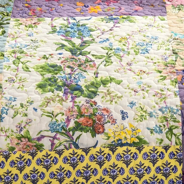 Cotton Quilt Bedding Set, 3 Piece Patchwork Quilt Set with 2 Pillowcases, Quilted Bedspread, Floral Quilt Bed Cover_01