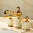 Widespread Bathroom Faucet, Gold Brass Bathroom Faucet with Jade Design – image 5