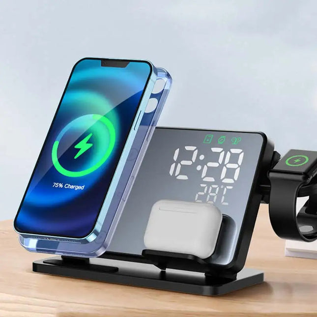 3-in-1 Charging Station for Apple Devices with Alarm Clock | Fast Qi Wireless Charger for iPhone, Apple Watch & AirPods 0