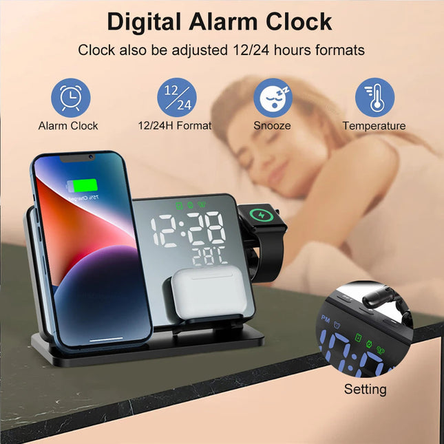 3-in-1 Charging Station for Apple Devices with Alarm Clock | Fast Qi Wireless Charger for iPhone, Apple Watch & AirPods 1