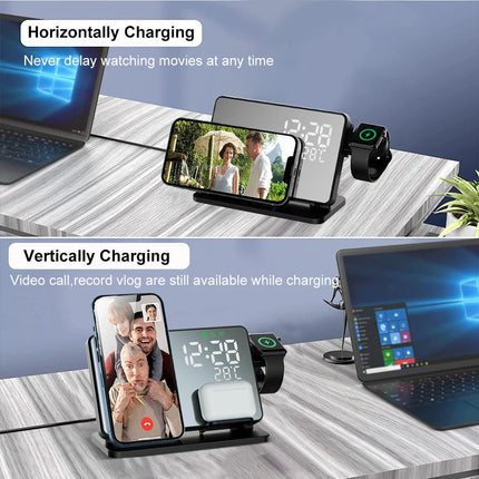 3-in-1 Charging Station for Apple Devices with Alarm Clock | Fast Qi Wireless Charger for iPhone, Apple Watch & AirPods 2