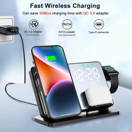 3-in-1 Charging Station for Apple Devices with Alarm Clock | Fast Qi Wireless Charger for iPhone, Apple Watch & AirPods 3
