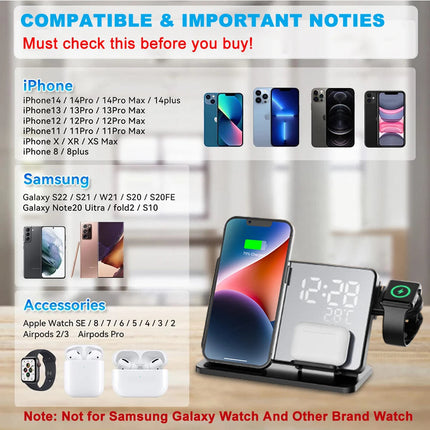 3-in-1 Charging Station for Apple Devices with Alarm Clock | Fast Qi Wireless Charger for iPhone, Apple Watch & AirPods 5