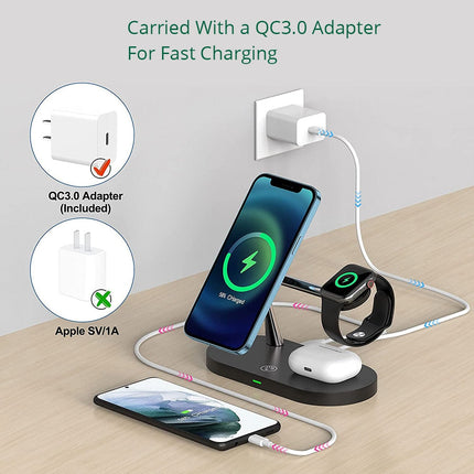 3-in-1 Wireless Charger Station with MagSafe Compatibility | Versatile Charging for Phones, Smartwatches & Earbuds 4
