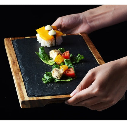 Black Acacia Wood Pizza Plate with Elegant Design | Versatile Serving Solution for Pizza and Steak