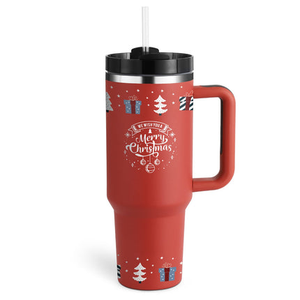 40 Oz Insulated Tumbler with Handle & Straw | Double-Wall Vacuum Insulation for Hot or Cold Beverages