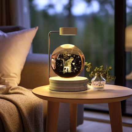 Crystal Glass LED Night Light with 3D Pattern | USB Rechargeable Home Decor for Warm Ambiance