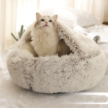 Plush Round Pet Bed for Dogs and Cats with Cozy Crystal Velvet | 2-in-1 Design for Ultimate Warmth and Comfort