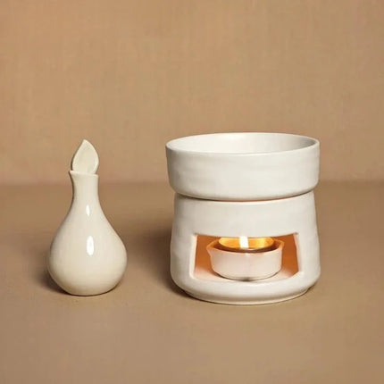 Ceramic Aromatherapy Diffuser with Dual-Chamber Design | Natural Elegance for Calming Scents and Soft Candle Glow