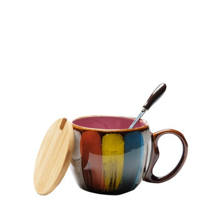 European Style Ceramic Mug Set with Matching Spoon & Lid | 350ml Capacity for Coffee & Tea