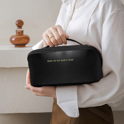 Large Capacity PU Leather Travel Cosmetic Bag with Zipper Pouch | Stylish Organizer for Makeup and Essentials