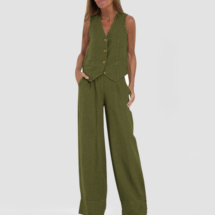 Stylish Summer Vest Suit with Sleeveless Design | Lightweight Cotton-Linen Outfit for Comfortable Warm Weather