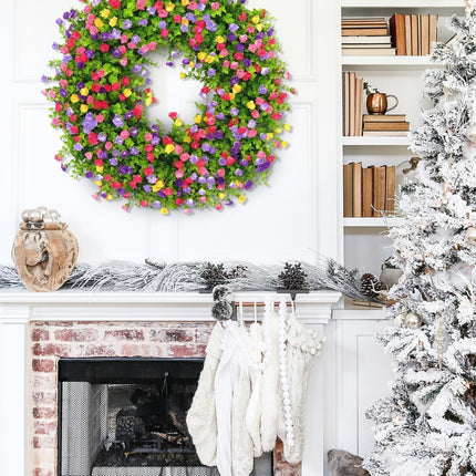 Front Door Wreath for Spring and Summer, Floral Grapevine Wreath