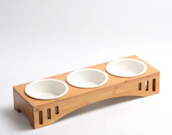 Bamboo Wood Cat Dining Table with Arch Design & High-Quality Bowl | Elegant Feeding Solution for Modern Homes