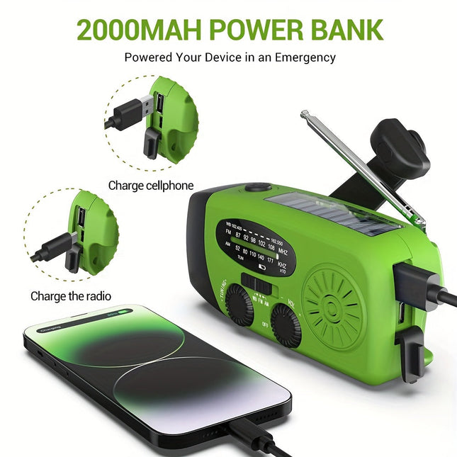 Emergency NOAA Weather Radio, Solar Hand Crank Radio with 2000mAh Power Bank, Portable FM Radio with Flashlight_01