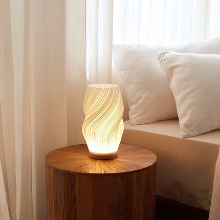 Dimmable Wavecrest Lamp with USB Power | Contemporary Wooden Base for Customizable Lighting