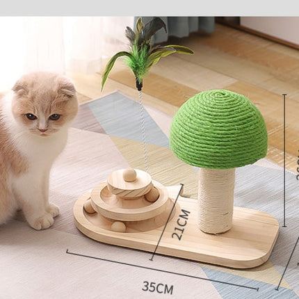 Cat Scratch Toy with Solid Wood Base & Double Sisal Balls | Interactive Play for Healthy Feline Activity