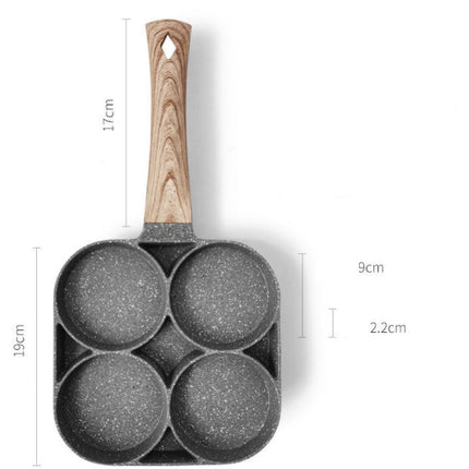 Four-Hole Non-Stick Pan with Silicone Spatula & Oil Brush | Versatile Cooking Tool for Pancakes and Omelets