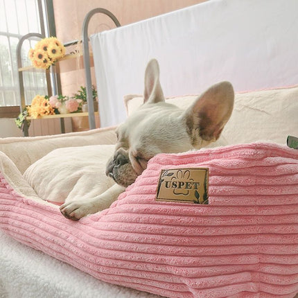 Removable Washable Plush Dog Bed with Backrest | Cozy Pet Nest in Pink, Gray, or Beige for Ultimate Comfort