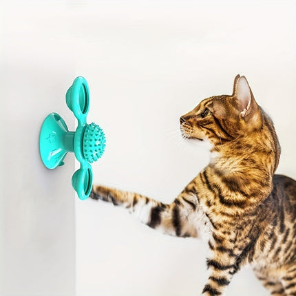 Rotating Windmill Cat Toy with Suction Cup & Catnip | Interactive Play for Dental Health and Hunting Stimulus