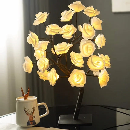 Rose Tree LED Lamp with Adjustable Branches | USB-Powered Decorative Lighting for Indoor and Outdoor Charm